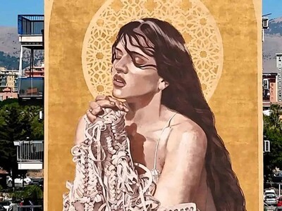 Rosalía, convertida en "santa" en un enorme mural en Palermo
